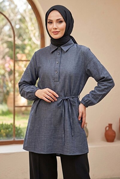 TOFİSA Kuşaklı Düğmeli Tunik - 1301-ANTRASIT