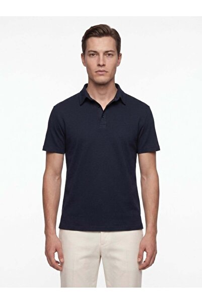 Efor Slim Fit Cotton Anti-Curling Polo Collar Navy Blue T-Shirt Ts 928