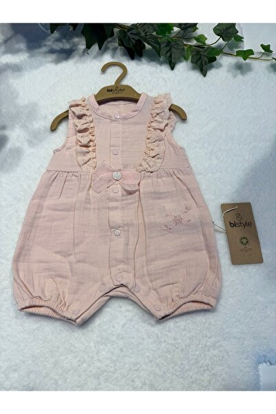 Bistyle Girl's Ruffled Muslin Jumpsuit - Gots Certified Organic Cotton - Pink