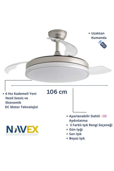 NAVEX V Gizli Kanat Tavan Vantilatörü 106cm