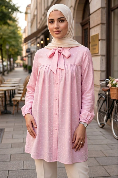TOFİSA Puantiye Desenli Gömlek Pembe - 28479-PEMBE