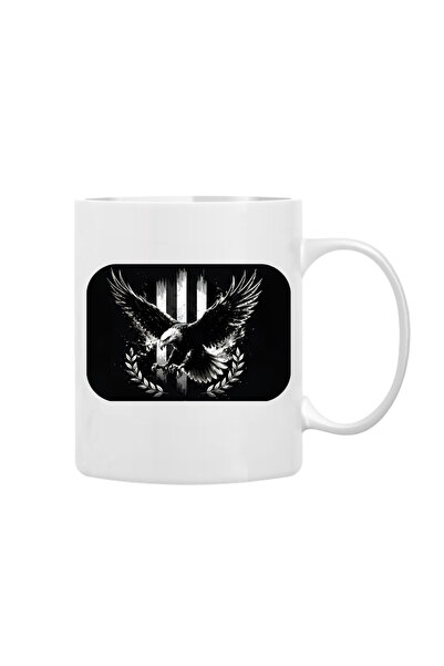 CERCİBAZAAR (Black-White) Eagle Themed Special Design Graphic Printed Mug – D...