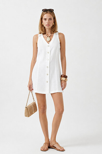 VENA Women's Hola 100% Linen Dress - White