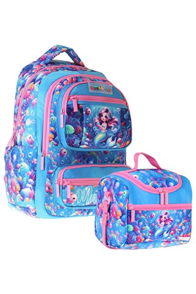 KAUKKO Kids Coral Girl's Pink - Blue Elementary School Backpack and Lunch Box...