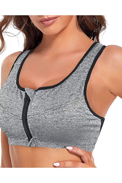 OEM SHEKINI Sutien Sportiv cu Fermoar Fitness Yoga Sală Gri 3XL