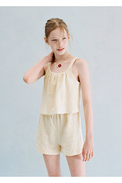 MANGO Kids Çiçek işlemeli askılı tulum
