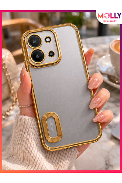 Molly REDMİ 15C İçin Kenarları Metalik Gold Lens Koruyuculu Lou Lazer Şeffaf ...