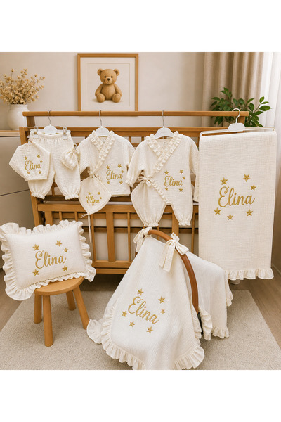 Moda Lime Kişiye Özel 10’lu Müslin Hastane Çıkışı Seti – Elina Temalı, Altın ...