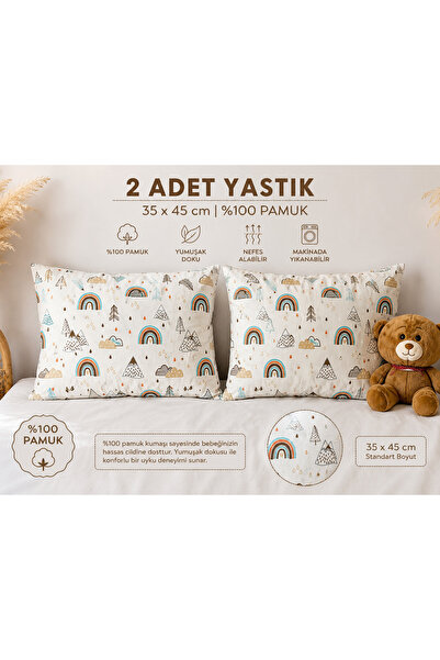 Ozz Baby %100 PAMUK COTTON FERMUARLI 2'Lİ BEBEK YASTIK KILIFI (35CM X 45CM ÖL...