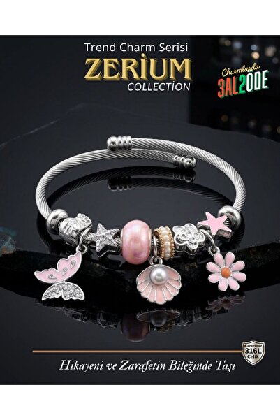 ZERİUM Modern Steel Stylish Women's Charm Steel Bracelet Butterfly Wings Flow...