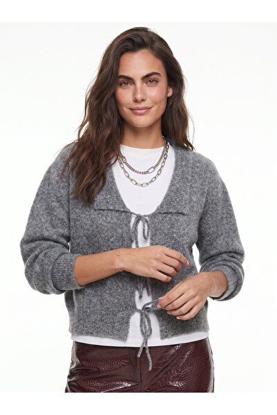 ONLOOX Smoked Wool Blend Soft Knitwear Shirt Collar Tie Detail Long Sleeve Ca...