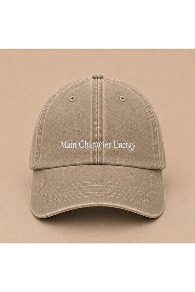 WeavedCo Main Character Energy Written Vintage Washed Hat (Not Printed, Embro...