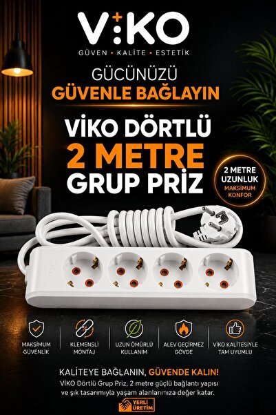 VİKO DÖRTLÜ 2MT KABLOLU GRUP PRİZ