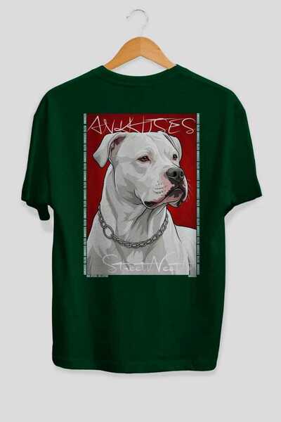 Ankhises For Dog Lovers 41 Back Dog Print Green Oversize T-Shirt 100% Cotton ...