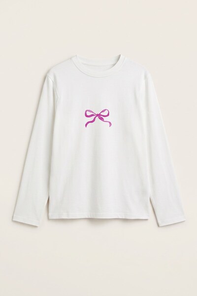 The Champ Clothing Women's Long Sleeve T-Shirt Pink Ribbon Printed White – St...