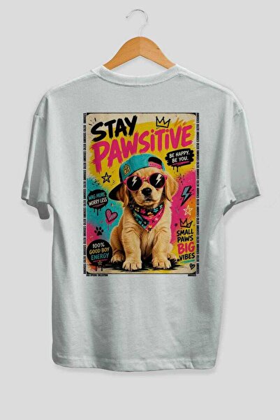 Ankhises For Dog Lovers 66 White Oversize T-Shirt with Back Dog Print 100% Co...