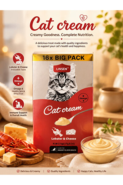 Linsen Cat Cream - Chicken and Cheese - Large Pack 16 Pcs (272g / 17g X 16) -...