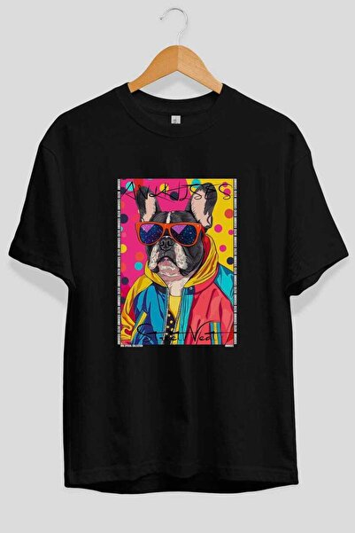 Ankhises For the Love of Dogs 59 Front Dog Printed Black Oversize T-Shirt 100...