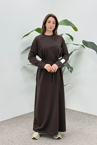 Gülşah collection Dress with Sleeve Label Detail - Brown