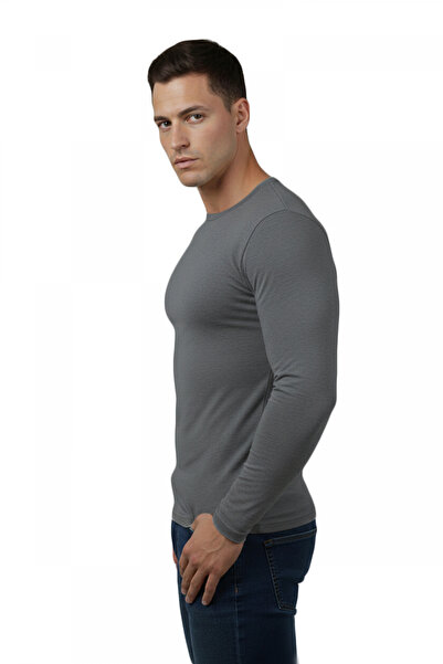 DeepSEA Antrasit Dar Kalıp Likralı %90 Pamuk Erkek Sweatshirt – Vücuda Oturan İnce Penye Sweat 2300423
