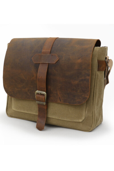 DARK COTTON 7503 Γνήσιο δέρμα Camel Cover Αδιάβροχο κερωμένο καμβά 15” Τσάντα...