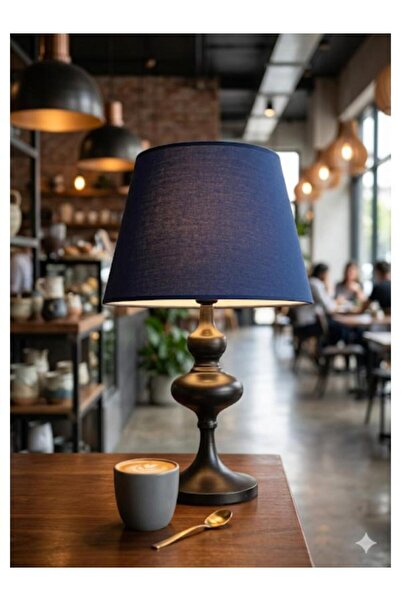 DEDE Shi̇raz Lamp Shade Black Static Painted Conical Dark Blue Hat-Covered