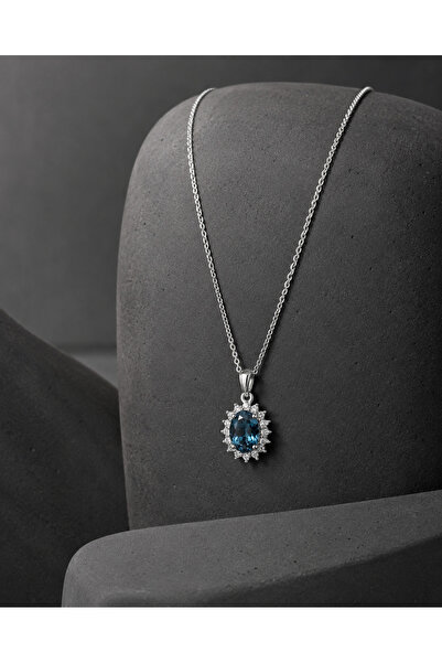 Sarezza 14 Ayar Altın London Blue Taşlı Pırlanta Kolye 1,98 gr