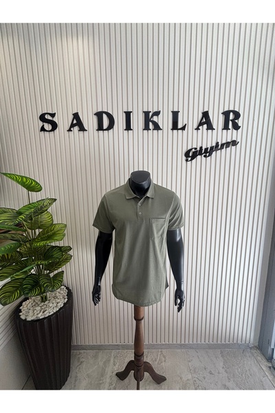 Sadık Collection تي شيرت رجالي مقاس كبير بياقة بولو وجيب من القطن الممشط بأكم...
