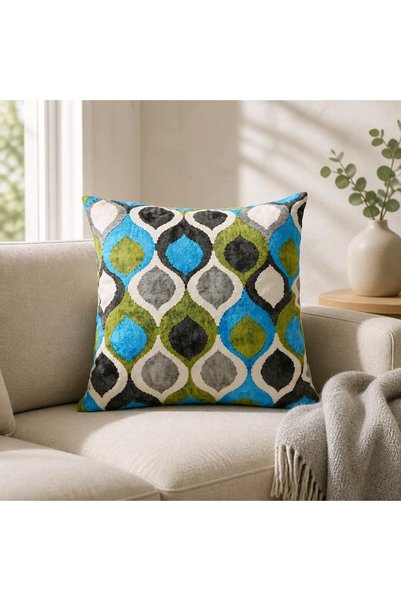 NisanurTerzi Blue Green Geometric Patterned Decorative Throw Pillow Cover Mod...