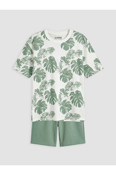 LC Waikiki Ecru Patterned Boys' T-Shirt and Shorts