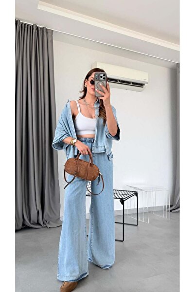 pelin yıldız butik طقم قميص وبنطلون روهان باللون الأزرق الفاتح
