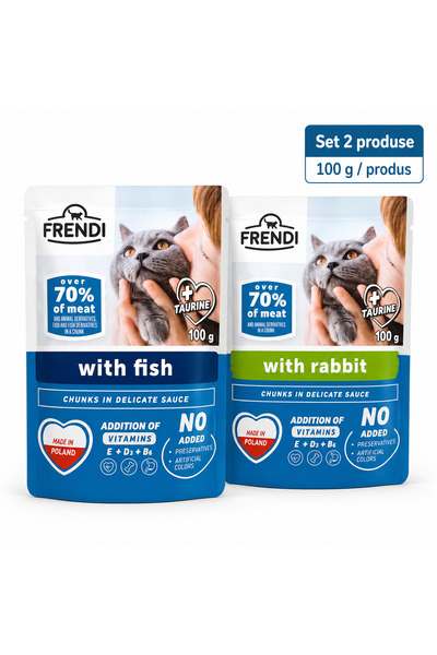 FRENDİ Cat, hrana umeda pentru pisici, Set 2 plicuri, Mix Peste, Iepure, 2 x ...
