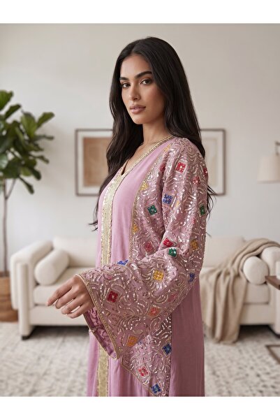 Shams Fashion جلابية استقبال عصرية بنقوش ترتر على الكم