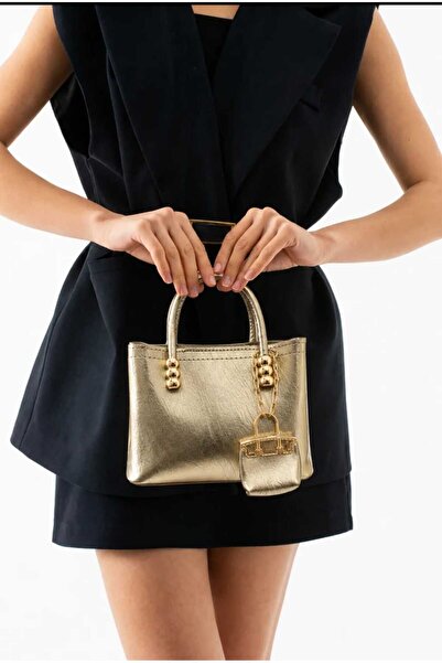 ÖZÜM ÇANTA Women's Charm Gift Gold Detailed Handbag and Cross Shoulder Bag Gold