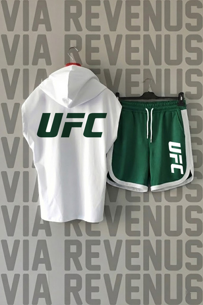 Vordevia Tricou sport cu glugă și mâneci zero imprimat UFC față și spate și p...