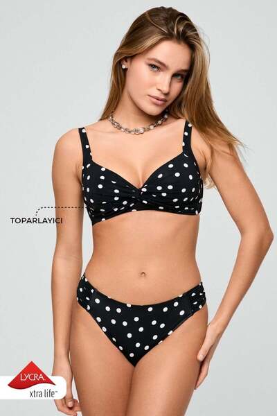 Kom Lampa Puan Desenli Destekli Bikini Takımı Siyah