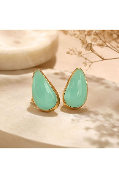 So Much Accesories Mint Green Drop Earrings with Gold Detail and Shiny Stone ...