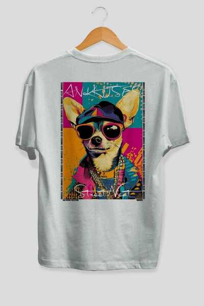 Ankhises For Dog Lovers 37 White Oversize T-Shirt with Dog Print on the Back ...