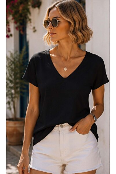 ibeeka Tricou Premium Basic cu decolteu în V și croială largă pentru femei - ...