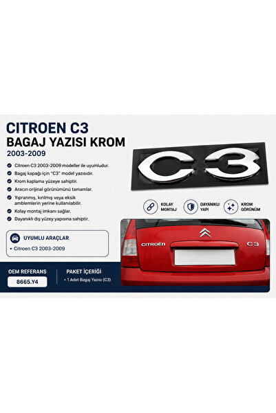 İthal Citroen C3 Bagaj Yazısı Krom 2003-2009