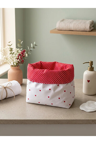 soft rabbit Kırmızı Puantiyeli ve Kalp Desenli Çok Amaçlı Organizer - Makyaj,...