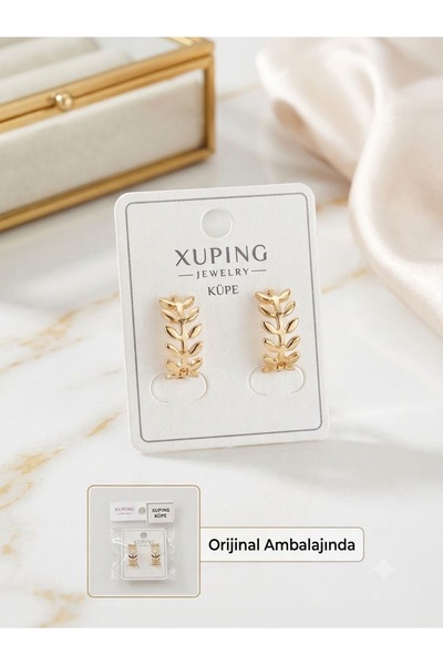 XUPING JEWELRY Xuping Yaprak Model Gold Küpe - 14K Altın Kaplama Zarif Tasarım