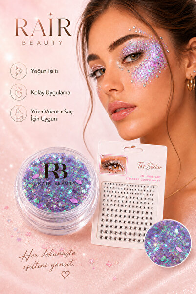 RAİR BEAUTY Glitter Far Jel Far Mor Renk ve Süsleme Taşı Set