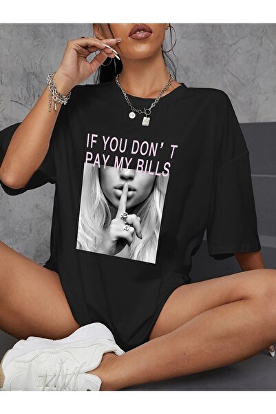 JENOLAN Žene / Devojke Crna Oversize kroj T-shirt Ako Ne Platiš Moje Račune Š...