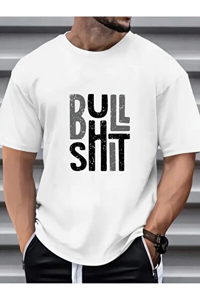 JENOLAN Tricou cu imprimeu Bull Shit Bull pentru bărbați, sezon nou, oversize...