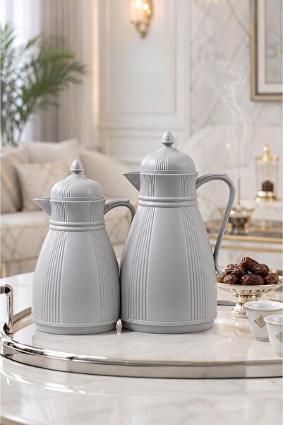 laverahome طقم ترامس ضيافة فاخر لون رمادي مطفي (07+1 لتر