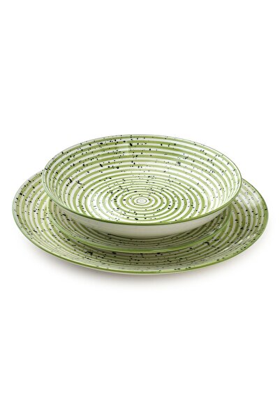 MONDEX Set de masă Prima Porcelain Dungi VERDE 27/19/20 cm Verde 18 piese