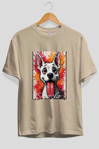 Ankhises Tricou supradimensionat bej cu imprimeu câine "For Dog Lovers 45", 1...