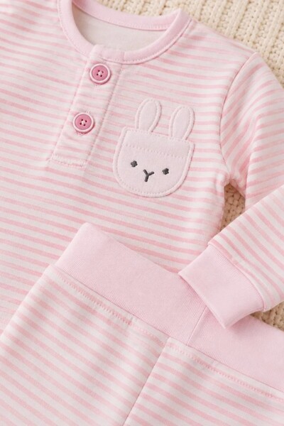 Tuğra Bebe Rabbit Pocket Detailed Striped Long Sleeve Top and Bottom 2-Piece ...