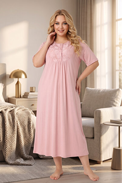 Lohusa Homewear قميص نوم نسائي صيفي وردي اللون من نيو سيزون، مزين بأزرار وتفا...